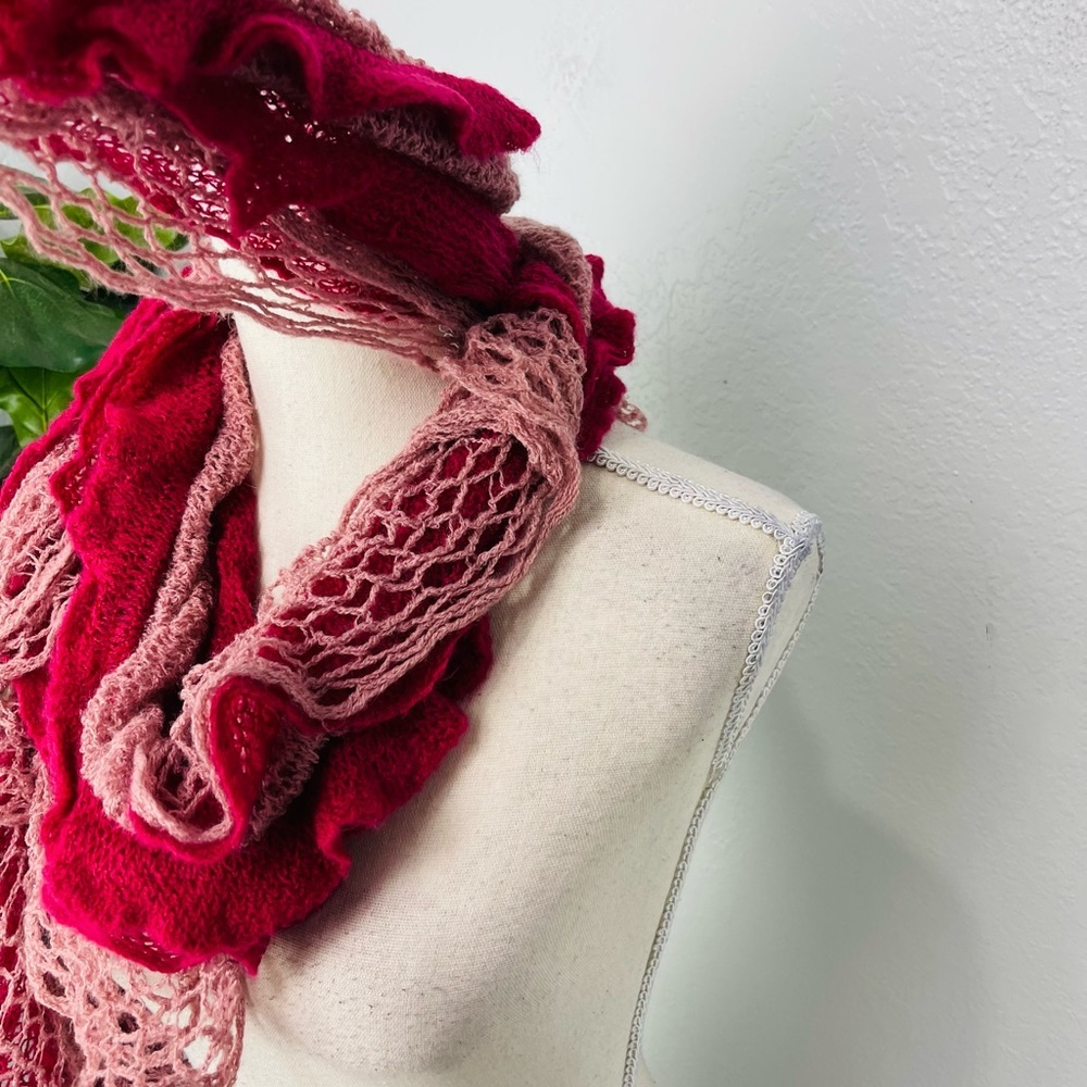 Fuchsia Knit Ruffle Fringe Soft Acrylic Scarf - Picture 3 of 8